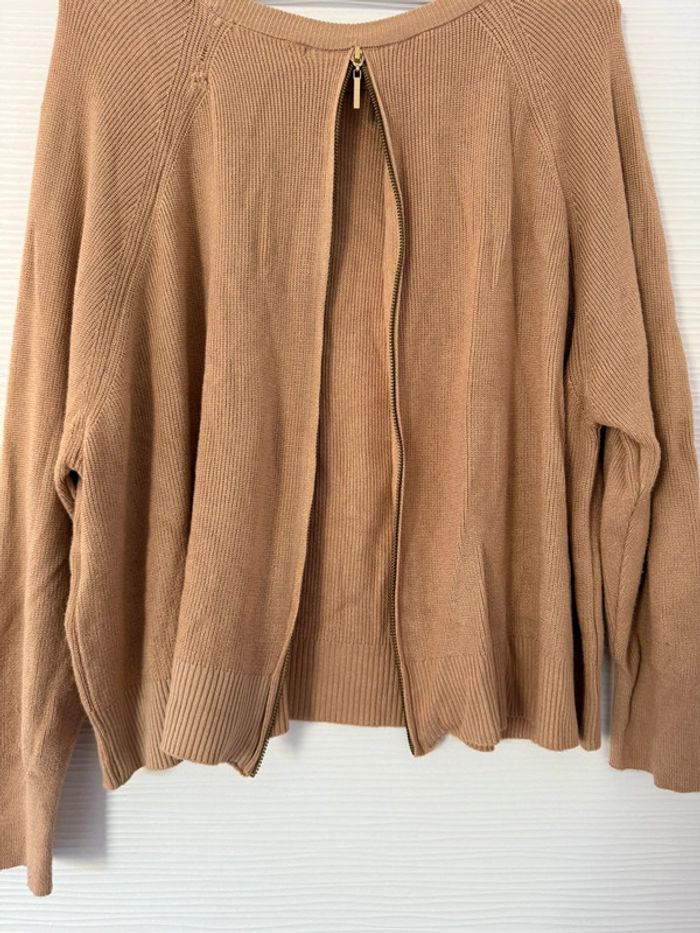 Pull en maille marron beige camel fermeture éclair dos manches longues - photo numéro 6
