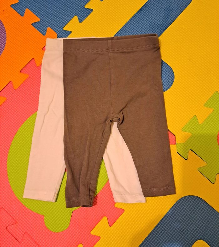 Lot 2 legging marron blanc, pat et ripaton, taille 3 mois (60 cm)