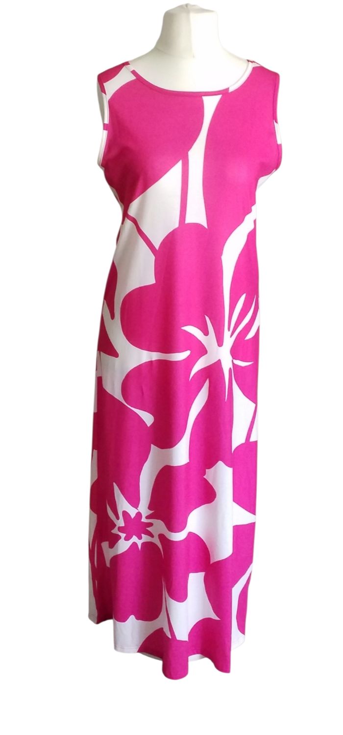 Robe longue décontracté et ample aux motifs floraux fuchsia blanc taille M - photo numéro 5