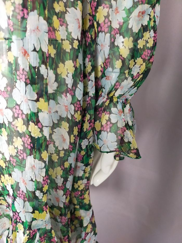 Robe fleurie Maje – Taille 1 – Voile fluide et dorures - photo numéro 6