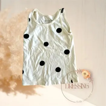 Débardeur blanc à petit pois noir été fille 24/36 mois