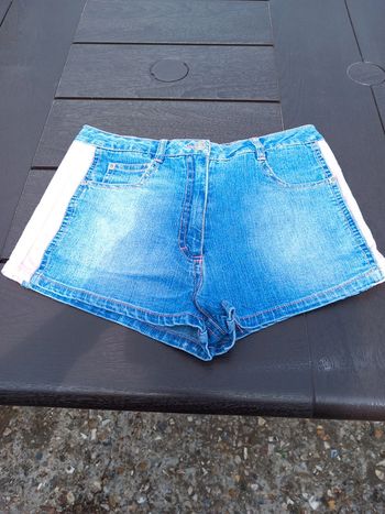 Short coton jean bande rose T34