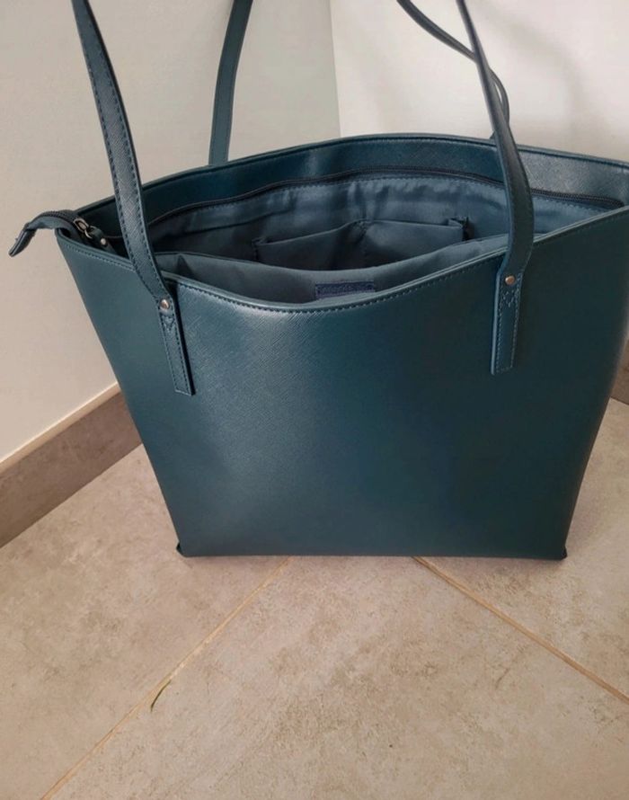 Sac cabas trapèze bleu canard femme compartiment pc neuf - photo numéro 4