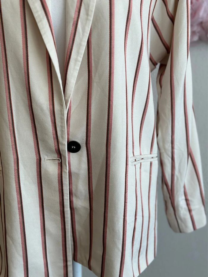 Blazer crème à rayures fines taille XS oversize - Mango - photo numéro 6