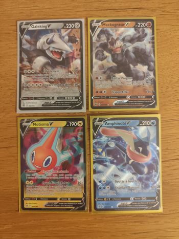 Lot 4 cartes Pokémon V Amphinobi Galeking Mackogneur Motisma ultra rare
