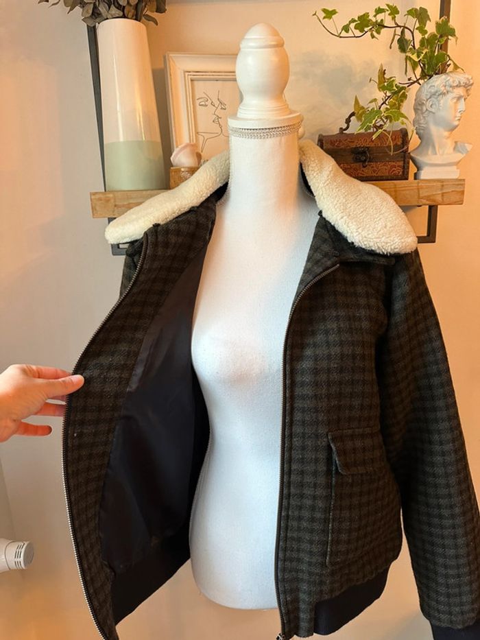 Veste teddy à carreaux en laine Monoprix Premium – Taille 42 - photo numéro 5
