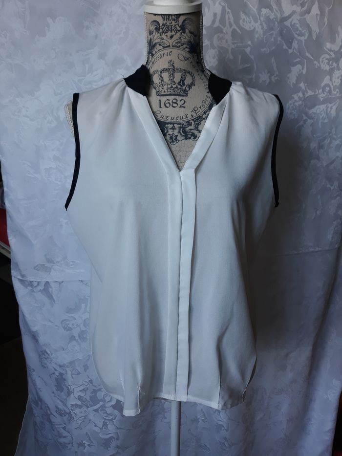 Faby27800 Chemisier Femme, Blanc et bordure noire, T 38