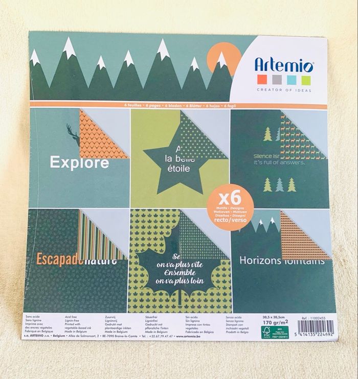 Bloc de 6 feuilles Artemio thème Montagne recto verso