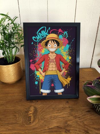Affiche poster A4 (21×29,7 cm) Luffy One Piece manga street art coloré déco murale otaku chambre