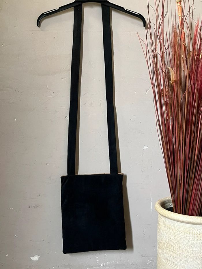 Sac à main pochette bandoulière velour et broderie - photo numéro 5