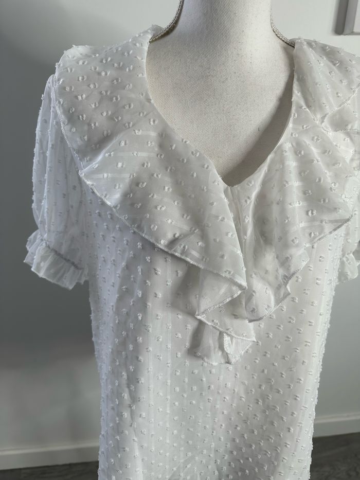 Blouse blanche plumetis et froufrous T40 L - photo numéro 2