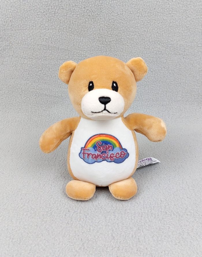 Peluche doudou ours marron blanc San Francisco PLUSHOLOGY 2022 nuage arc-en-ciel - A11046