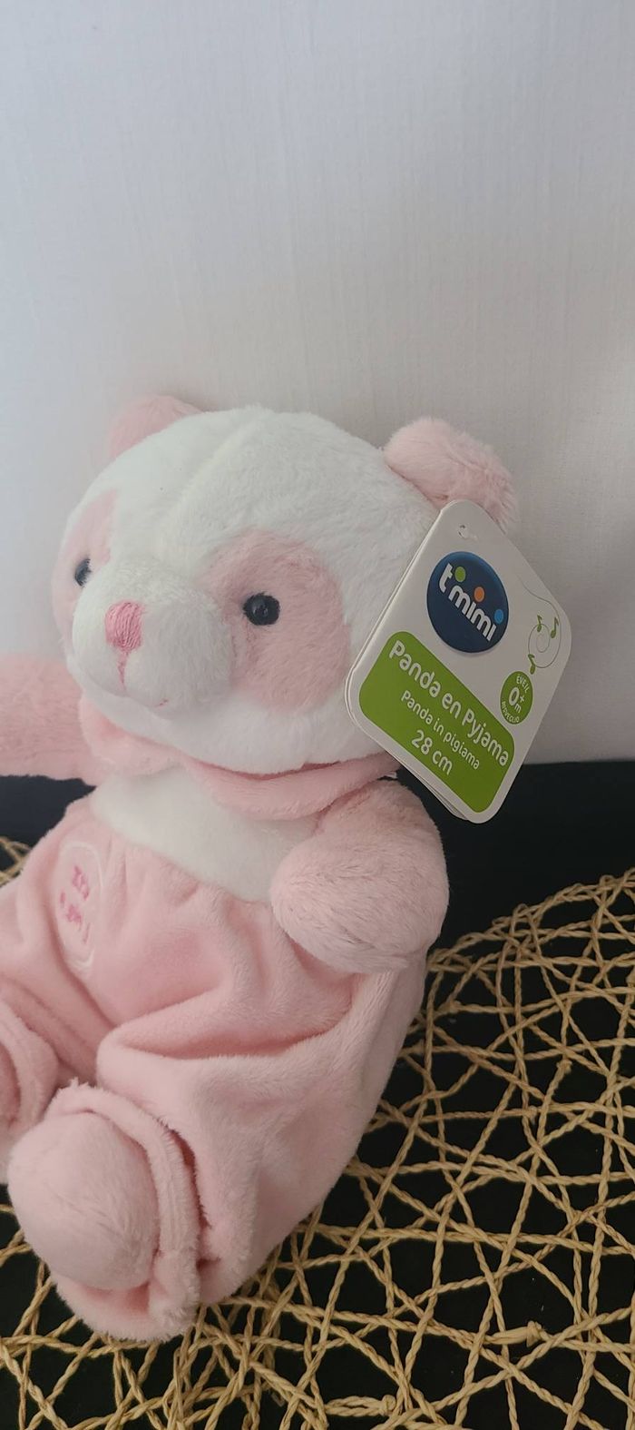 doudou ours panda rose et blanc assis sidj - peluche ourson it's a girl 22 cm - photo numéro 4