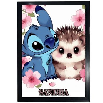 Cadre noir Stutch + hérisson  personnalisé prénom au choix