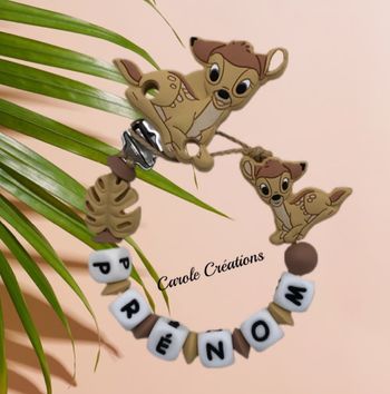 Attache tétine personnalisé en silicone bambi garçon fille