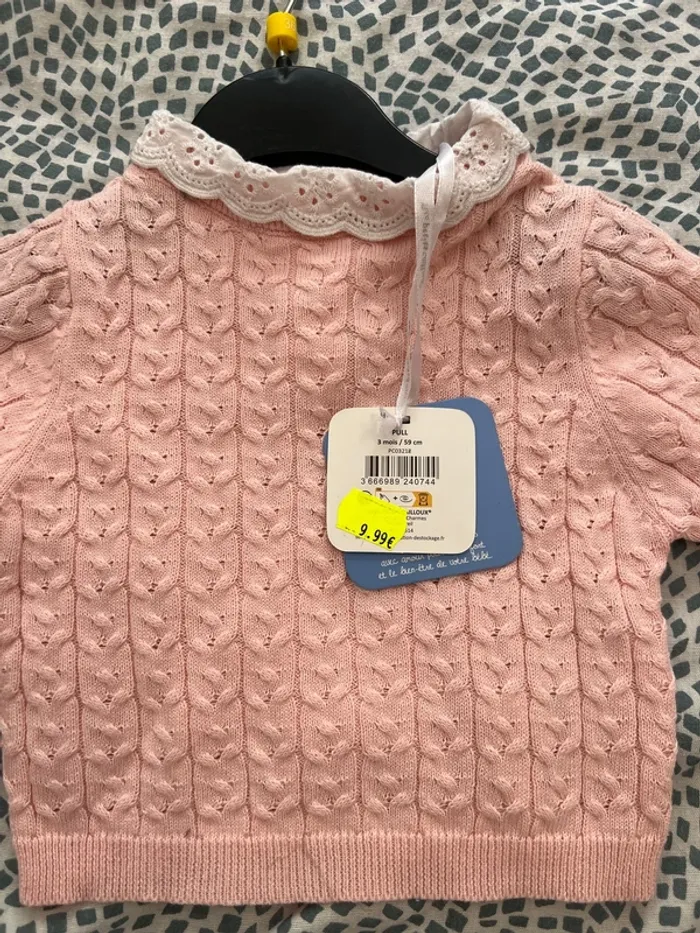 Petit pull rose 3 mois Mes petits Cailloux - photo numéro 2