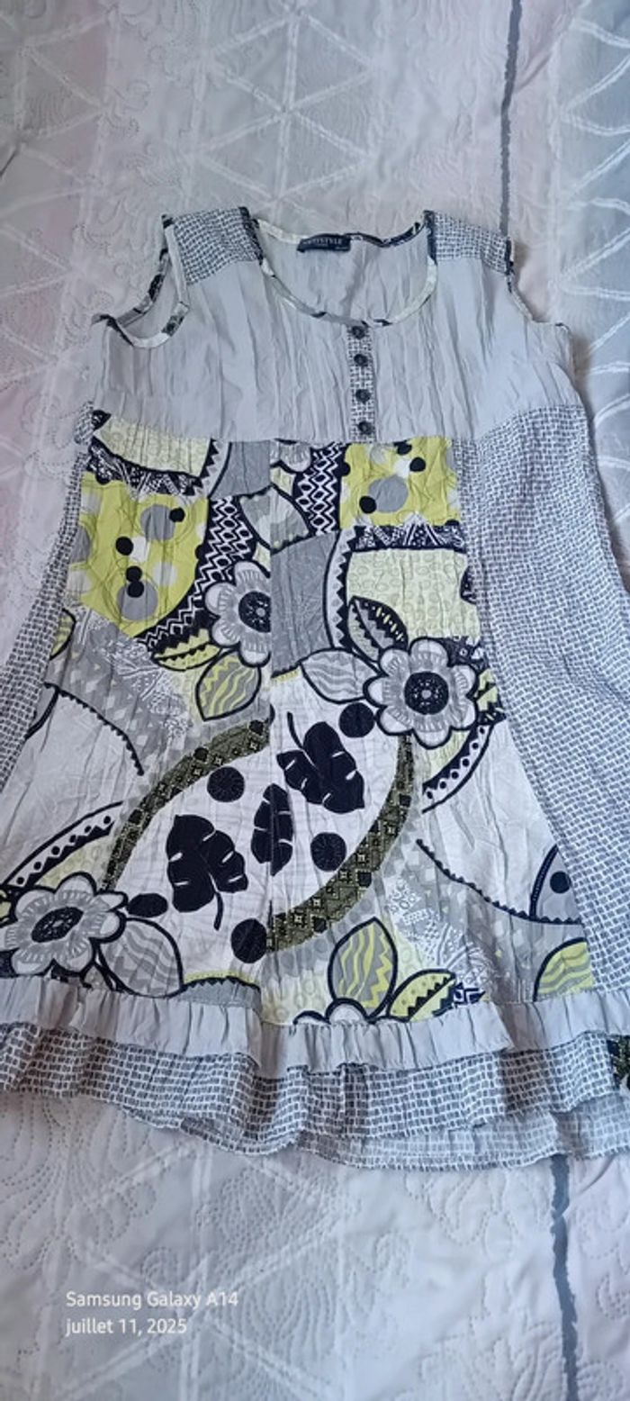Robe tunique avec lien effet plissé motif floral gris femme 46/48 vetistyle - photo numéro 12