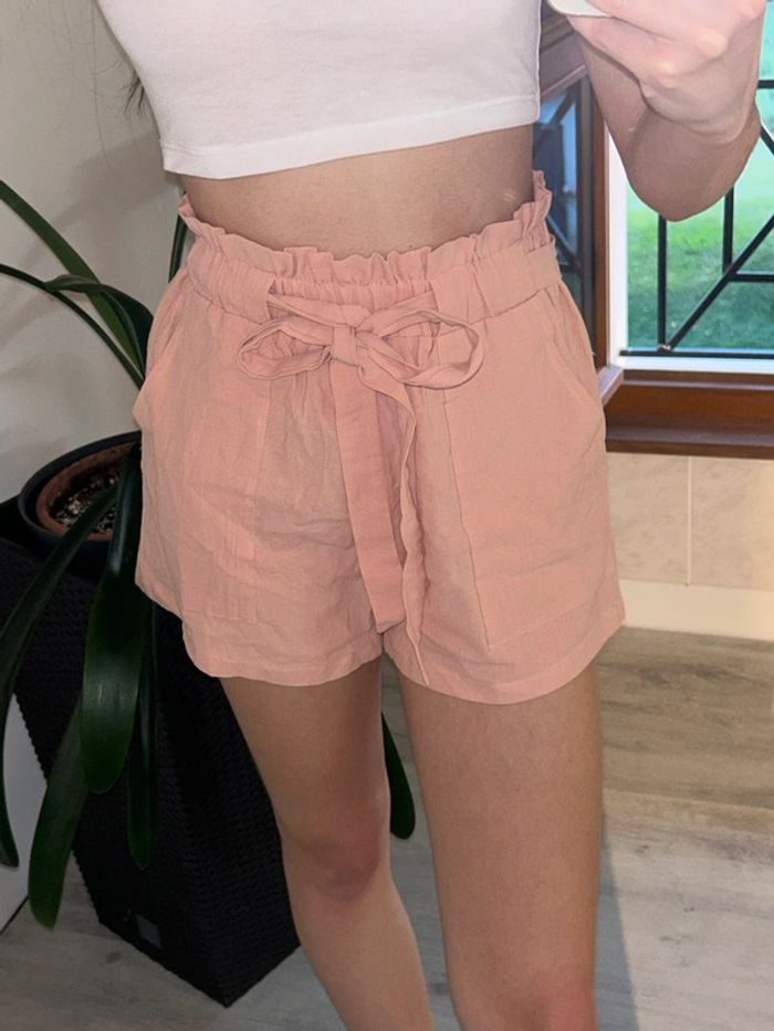 Short à nouer taille haute léger rose pâle - photo numéro 4