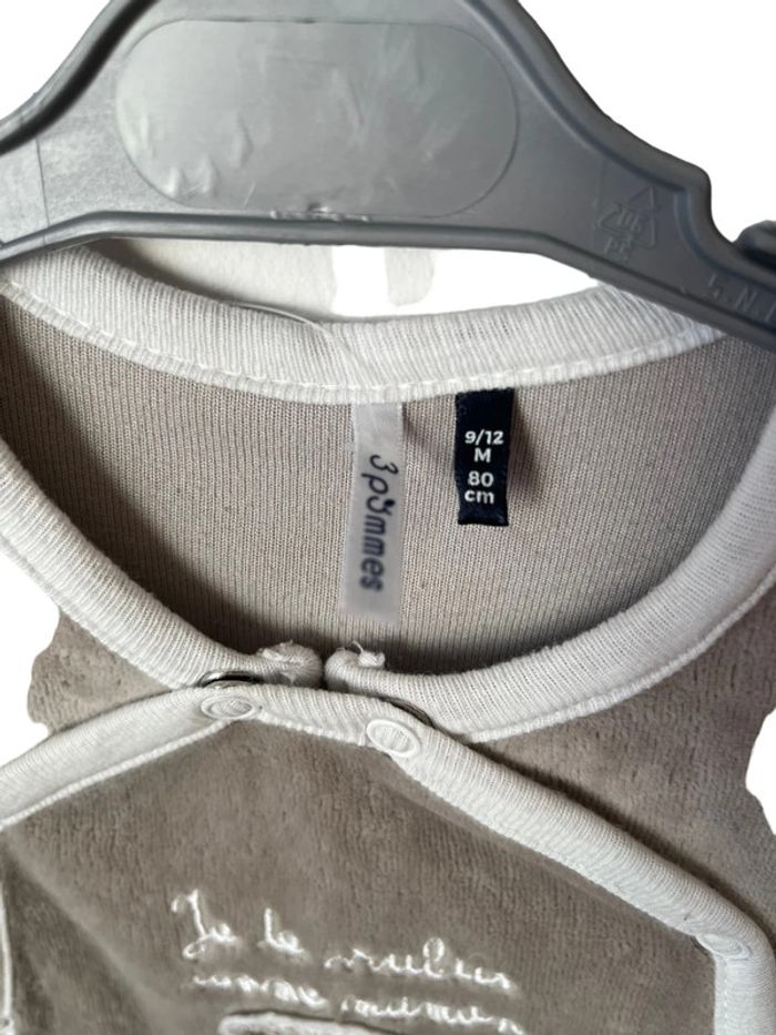 Pyjama / dors-bien en velours marron - 3 pommes 80cm (12 mois) - photo numéro 2