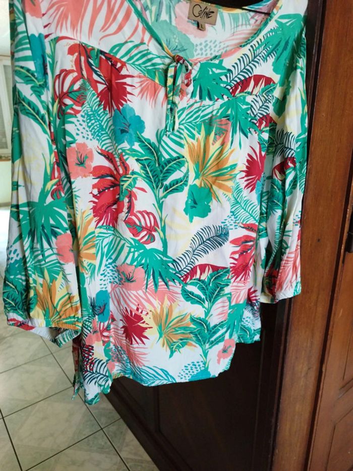 Blouse blanche fleurie vintage viscose L/40 y2k - photo numéro 4