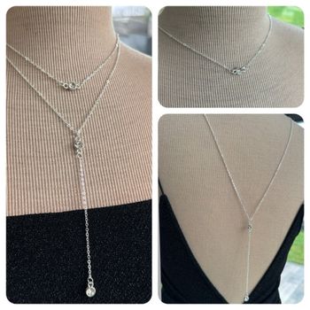 Collier dos nu strass en laiton argenté - Ateliersdisa