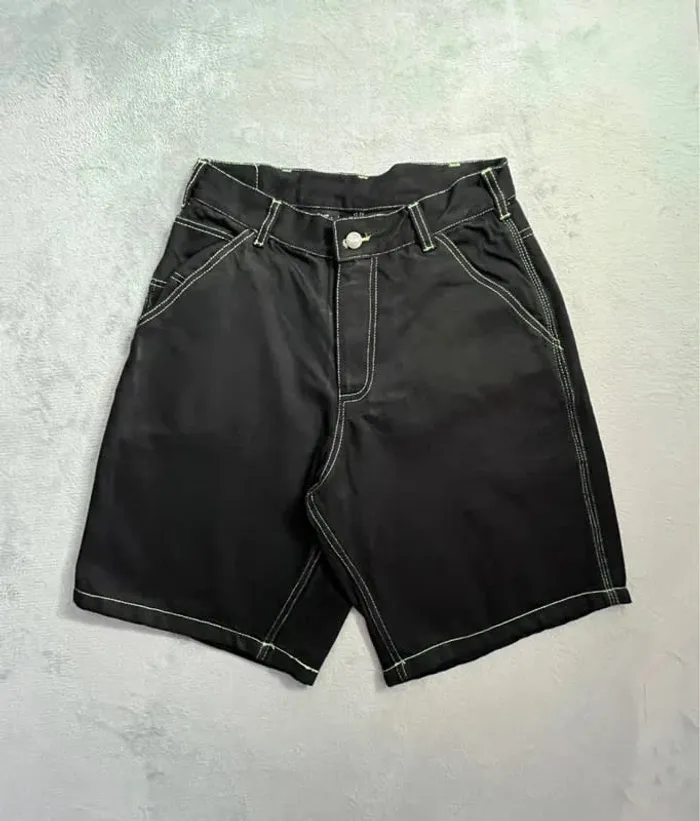 Short/Jort Stussy Black Embroidered Green Lime Big Logo Back – Taille L - photo numéro 4