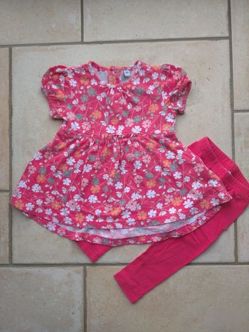 Ensemble (tunique manches courtes+legging) Fille 12 mois Fleurs