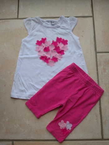Ensemble (tee shirt sans manche+legging) Fille 6 mois Fleurs