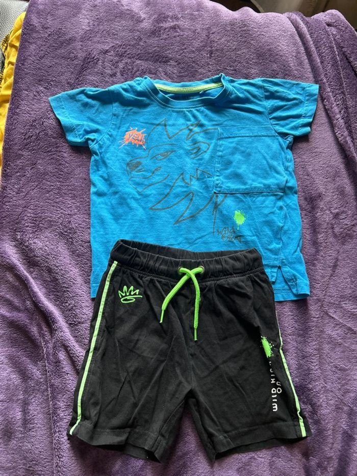 ensemble été short et t-shirt thème wild lion Blue seven en coton organic taille 3 ans - photo numéro 2