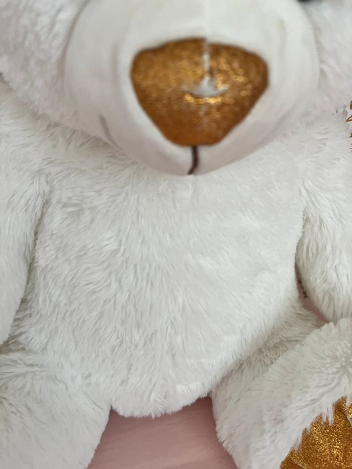 Nounours 50cm blanc or - photo numéro 3