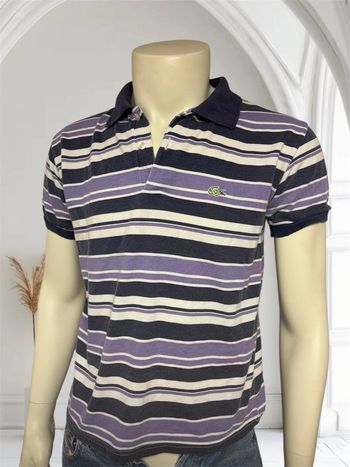 Polo Lacoste rayé blanc/noir/violet - Taille M homme