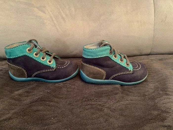 Kickers Bonbon - Chaussures Basses Premiers Pas Marine/Turquoise/Bleu Taille 22 - photo numéro 3