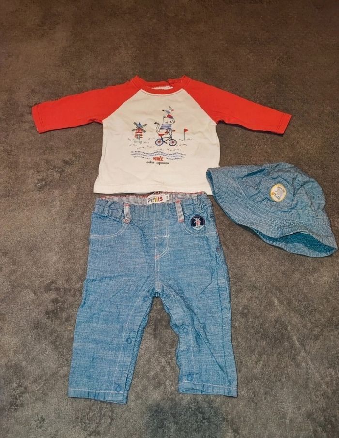 Ensemble 3 mois ( pantalon+ tee shirt+ chapeau)