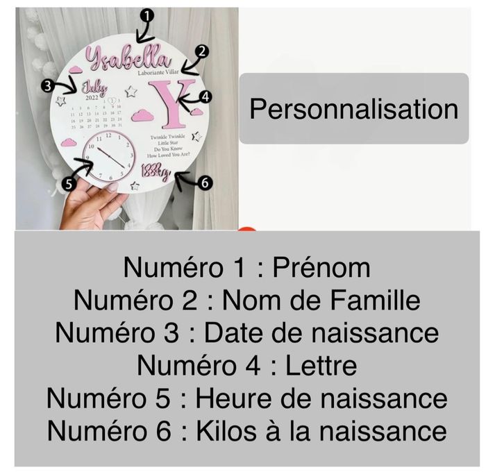 Cadre en bois de naissance à personnaliser Orange Neuf - photo numéro 2