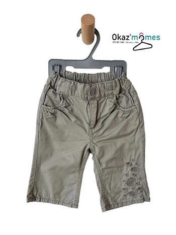 Pantalon beige-kaki à fleurs brodées ton sur ton - H&M 3 mois (62cm)