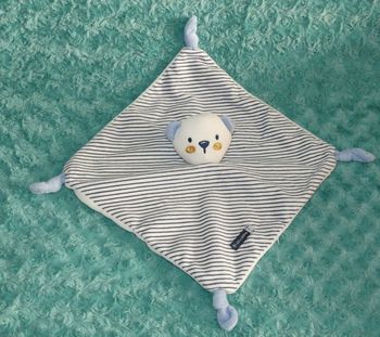 Doudou plat ours Gémo bleu blanc Bisou doux 🐻tbe