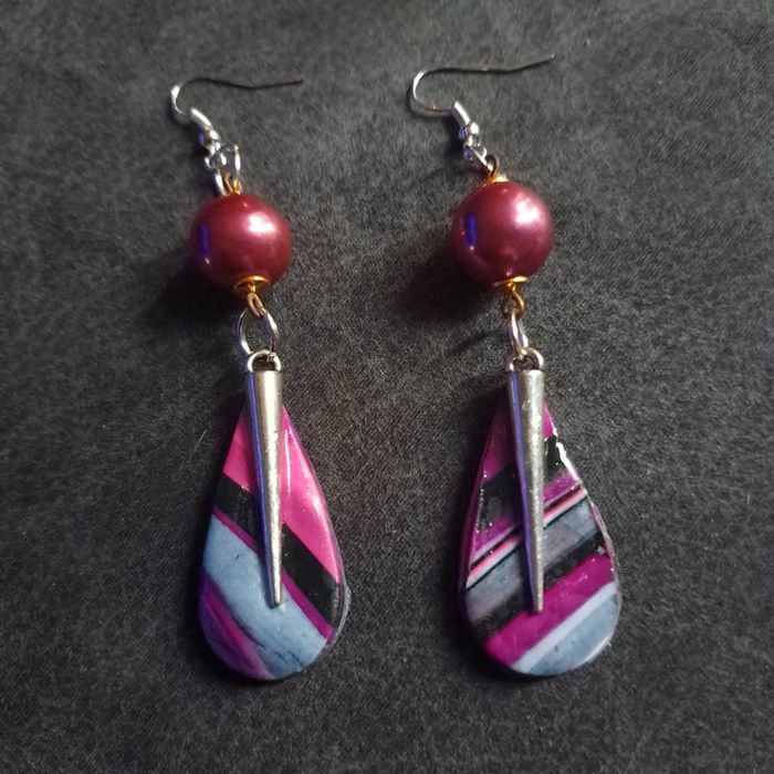 Boucles d'oreilles pendante rose et gris - photo numéro 11