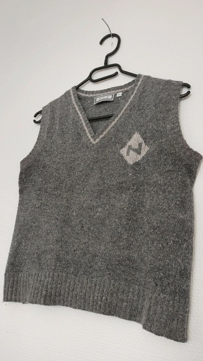 Pull sans manche col V gris perle en soie polyamide et angora - photo numéro 5