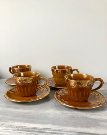 Vintage lot de 4 tasses et soucoupes avec défauts Lunéville Louis XV Honey