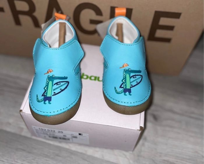 Chaussons scratchés bébé en cuir - vert aqua