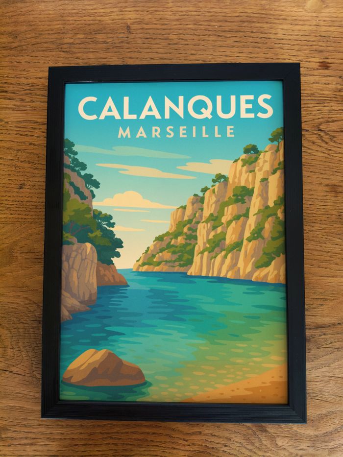 Affiche poster A4 (21×29,7 cm) Calanques Marseille vintage – déco murale voyage mer méditerranée - photo numéro 3