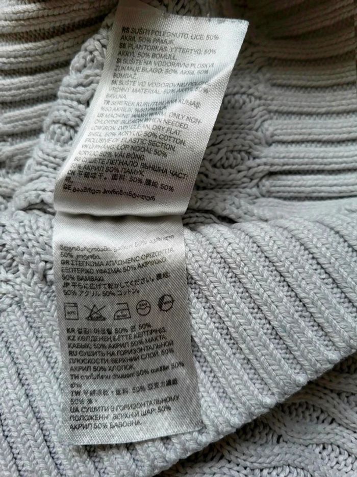 Pull H&M torsadé gris clair – col rond – maille texturée – homme/femme – Taille XS - photo numéro 7