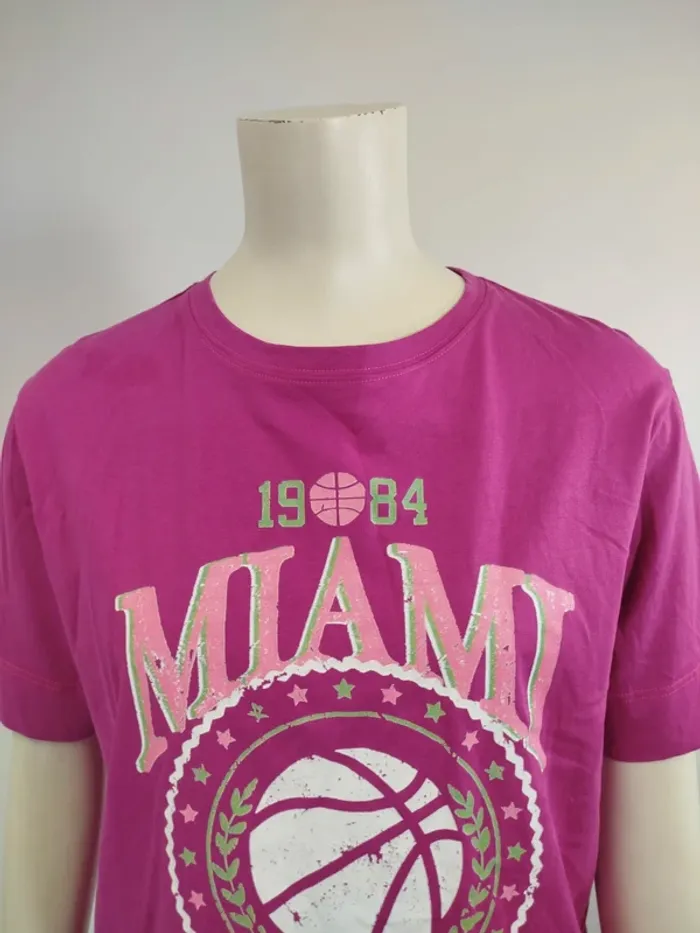 Tshirt fushia taille 38 - CMT - Basket 90's Miami Champions Florida Vintage effet - A985 - photo numéro 6