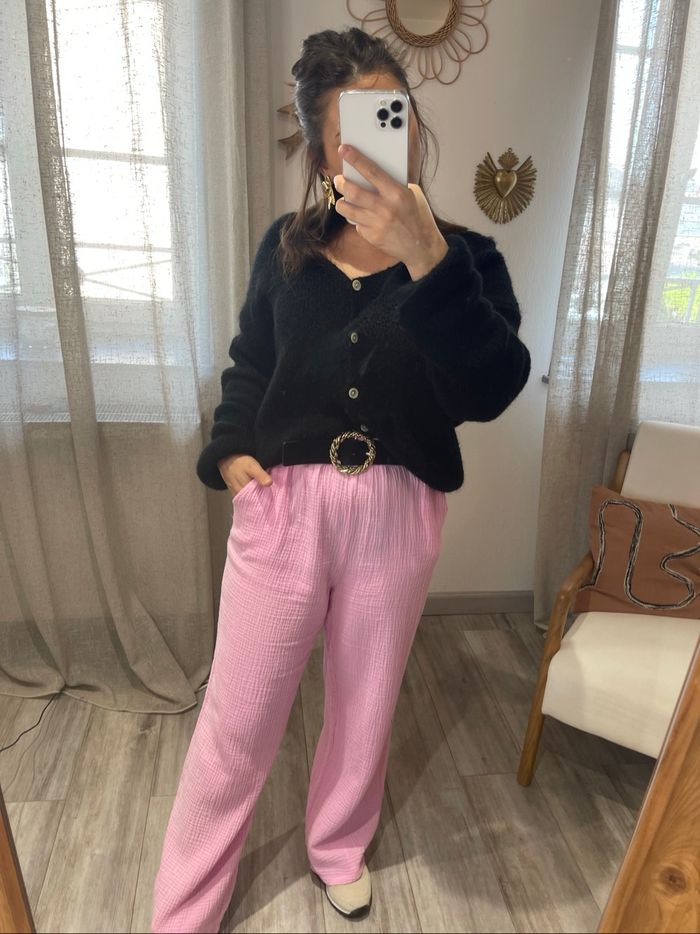 Pantalon gaze de coton rose