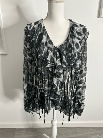 Blouse léopard froufrous gris et noir bleu bonheur Y2K T44 XXL