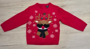 Pull de Noël en laine rouge avec renne, Kiabi, 18 mois