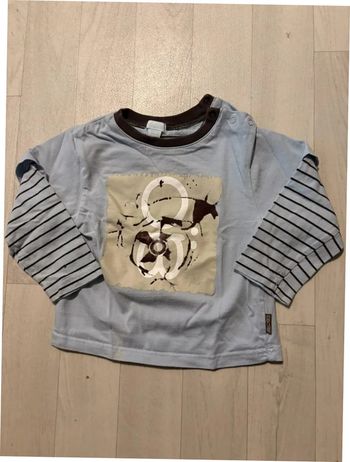 T-shirt 12 mois obaibi manches longues bleu et marron