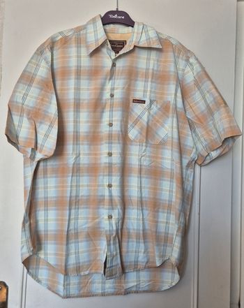 Marlboro Classics chemise carreaux bleu beige coton homme taille L 40