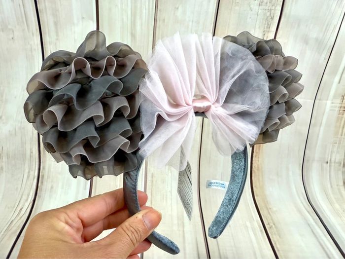 (serre tête) oreilles de Minnie nouveauté 2025 modèle froufrou organza marron rose Tokyo Disneyland - photo numéro 7