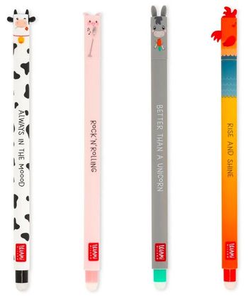 Lot de 4 stylos effaçables Legami neufs thème Animaux de la ferme